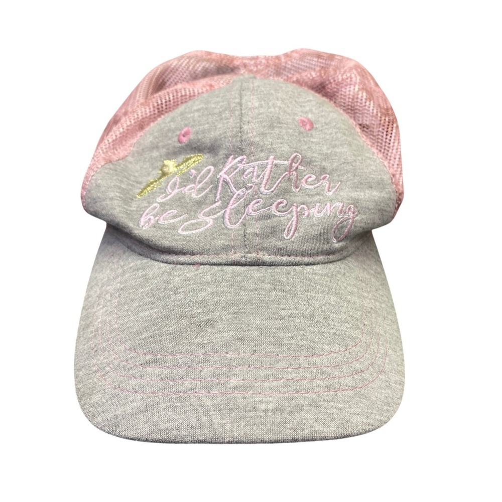 Disney Parks I'd Rather Be Sleeping Pink Gray Mesh Trucker Snapback Hat 17244